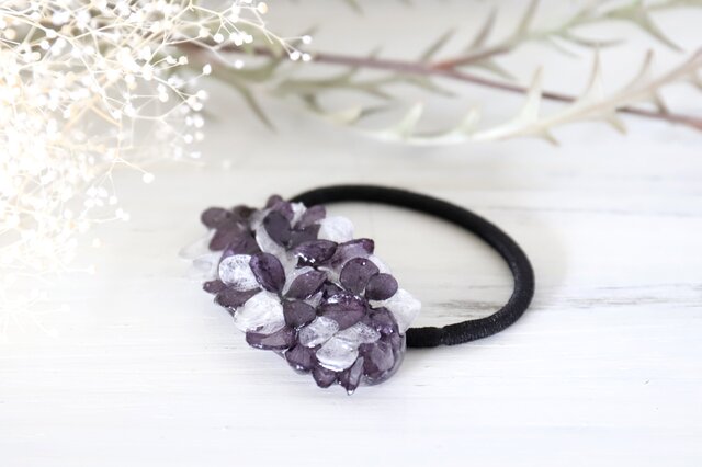 雨とアジサイのポニーテールへアゴム(dark-purple) #112の画像1枚目