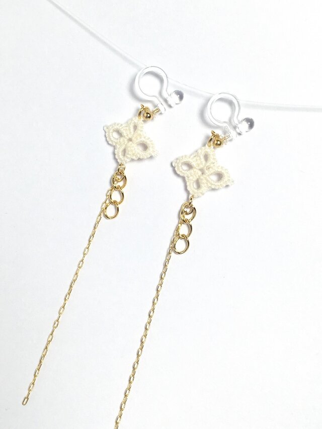 tatting lace long earring【gold chain】の画像1枚目