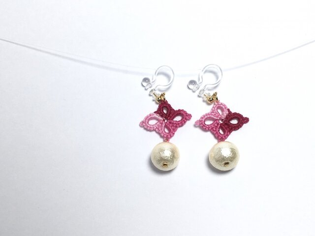 tatting lace earring【cotton Perl】の画像1枚目