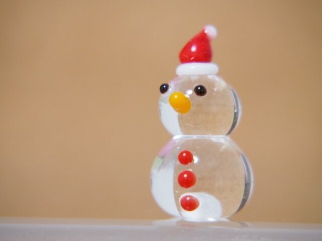 クリア雪だるまのミニミニオブジェ クリスマスぼうしの画像1枚目