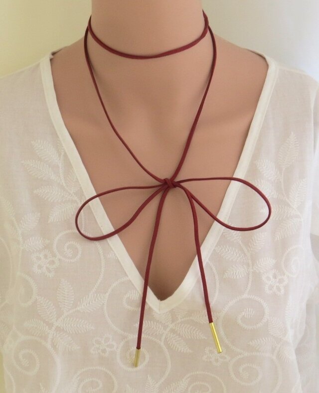 suede wrap choker|スウェードラップネックレス|チョーカー(レッド)の画像1枚目
