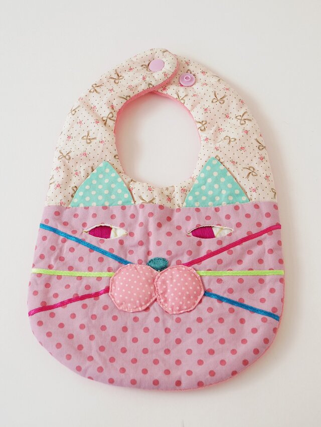 CAT BIB (S) / ribbon×pink dotの画像1枚目
