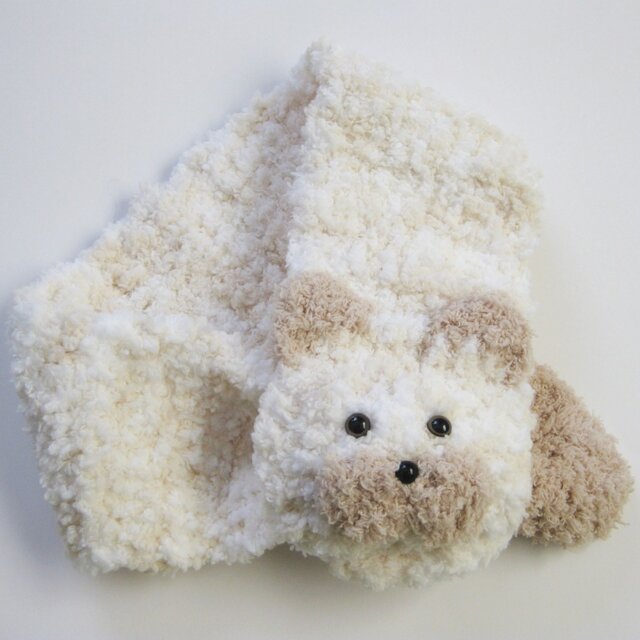 ニットマフラー わんこ ホワイトxベージュ キッズサイズ