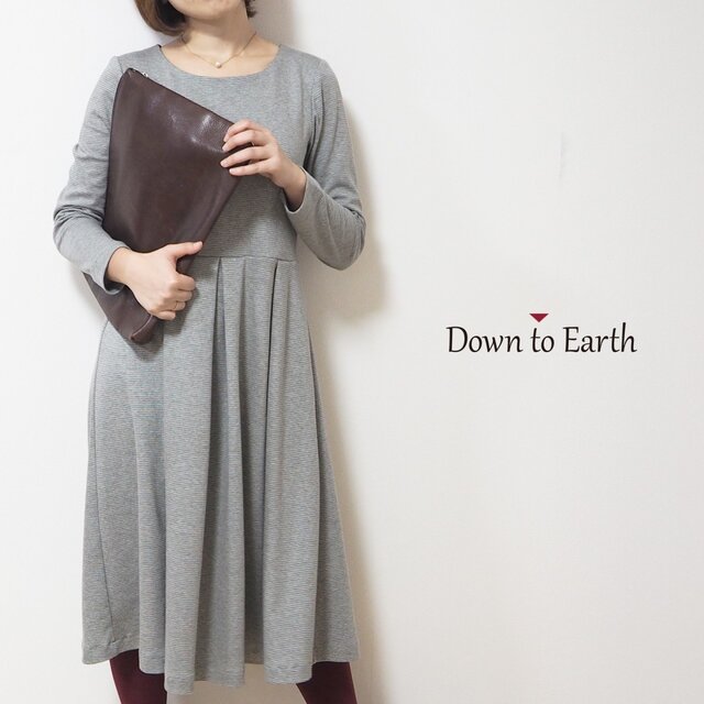 【M】アーミッシュ風シンプルワンピース◇長袖(細ボーダー柄)*やわらか着心地*の画像1枚目