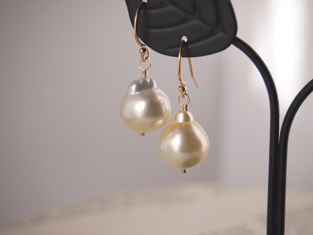 南洋真珠 南洋パール ピアス 南洋真珠 10mm ゴールデン パール ピアス K18YG イエロー