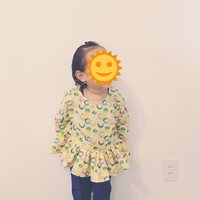 【受注生産】チューリップ柄ドロップショルダーチュニックイエロー サイズ100の画像1枚目