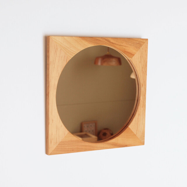 木製 鏡「四角に丸」桜材16　ミラーの画像1枚目