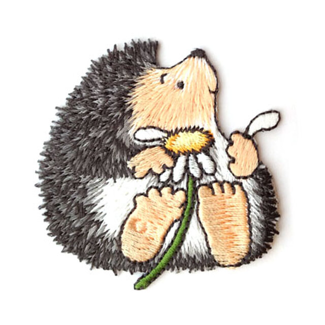 アップリケワッペン おすわりハリネズミとデイジー W-0358 針鼠　マーガレット UI