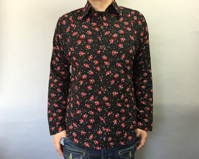 長袖和柄シャツ(霰に椿)の画像1枚目
