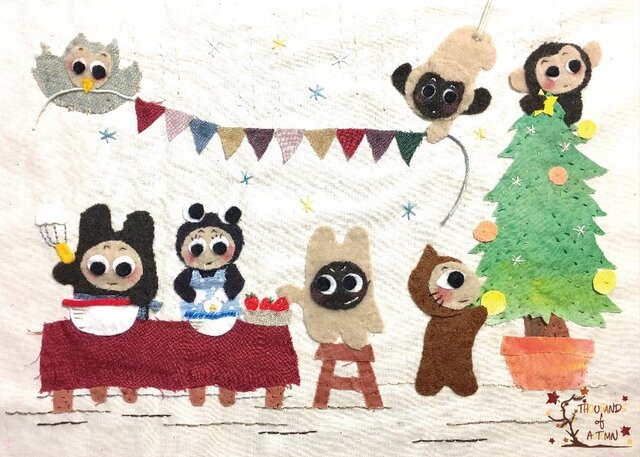 ぽんすけたちの「クリスマスの準備!」(ポストカード)の画像1枚目