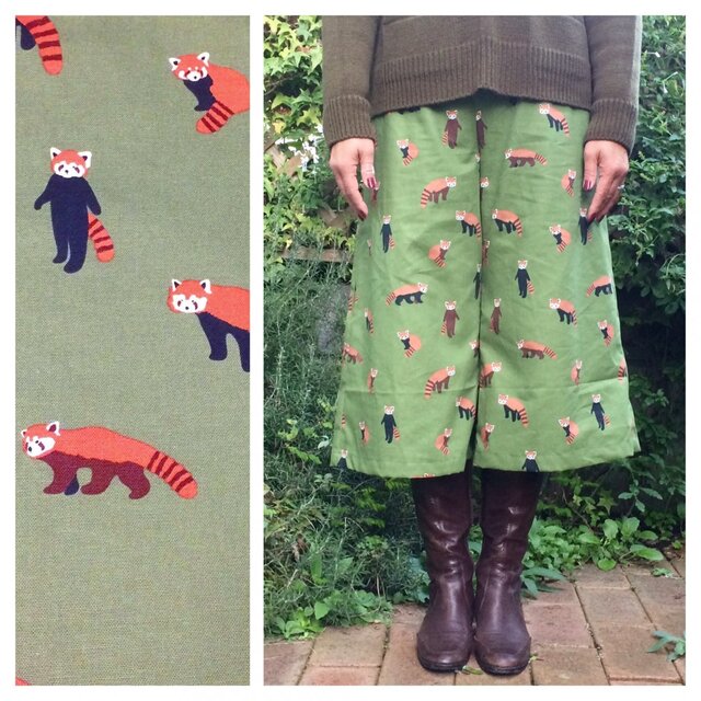 オックス生地のロングキュロット(レッサーパンダ：オリーブ）