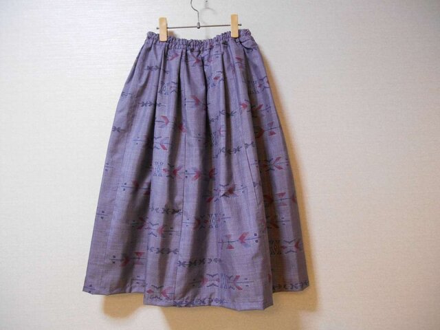 薄紫色の大島紬リメイクスカート-