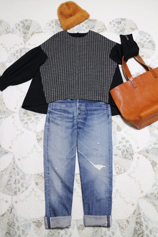 ★ウール100% 配色  ブラウス ★最終出品