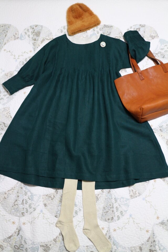 ★リネン100%  ピンタックワンピース ★