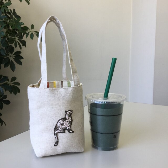 カフェバッグ 花ねこの画像1枚目