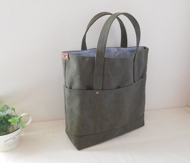 トラディショナルトートバッグ ヴィンテージ帆布 カーキの画像1枚目