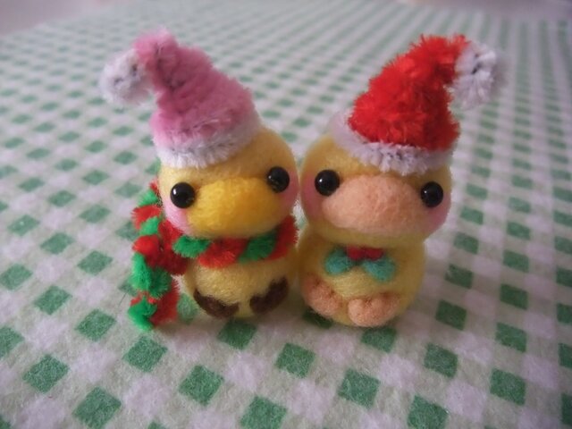 羊毛フェルト サンタ鳥ちゃん2点セット☆（かご付き） | iichi 日々の
