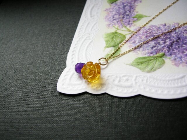 14kgf 薔薇のシトリン と アメジスト ネックレス 天然石 | iichi 日々