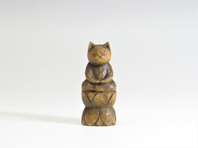 座禅猫 木彫り 蜜蝋仕上げ 猫仏1715の画像1枚目