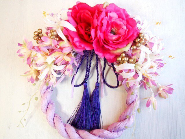 お花が可愛いしめ縄リース・薔薇1626 | iichi 日々の暮らしを