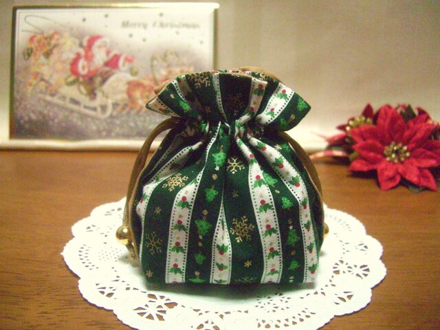 クリスマス・ポーチ☆ストライプ(グリーン)の画像1枚目