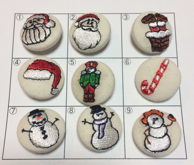 刺しゅうくるみボタンクリスマスシリーズ 直径22mmの画像1枚目