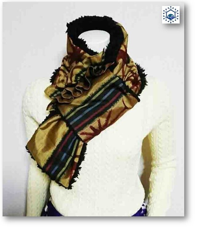 59　銘仙パッチワーク裏ボアマフラー