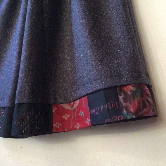 ウール混デニム×銘仙パッチ「いろいろ銘仙のガウチョパンツ」040