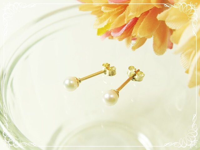*K14GF***P115最高品質あこや真珠(ベピーパール3.5mm)☆スタッドピアスの画像1枚目
