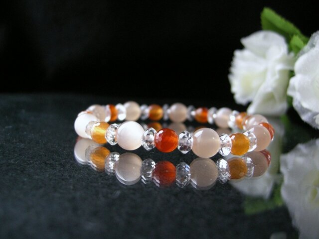 天然石　高品質５A オレンジ サンムーンストーン　ブレスレット　パワーストーン G942 オレンジサンムーンストーン 天然石 パワーストーン ブレスレット