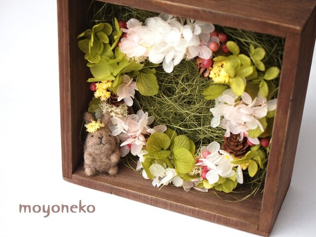うさぎのボックスリース(ピンク)の画像1枚目