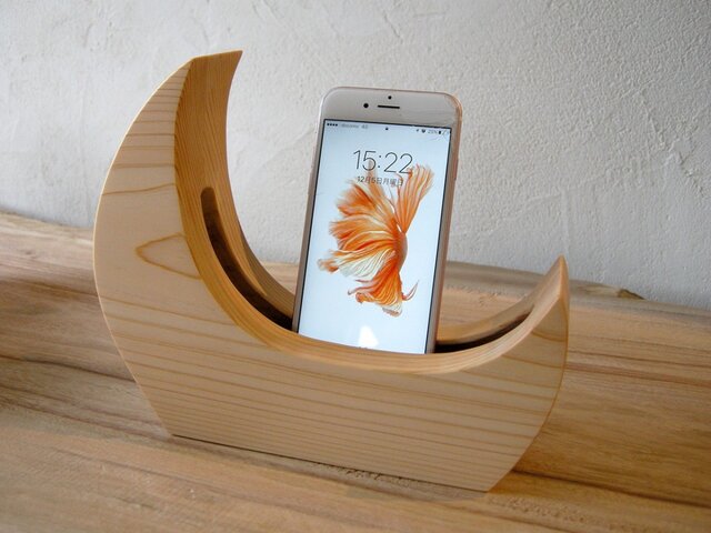 音箱 - 月 - 明（桧）（木製スピーカースタンド iPhone