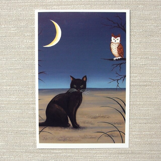 リスとフクロウと黒猫のポストカード。の画像1枚目