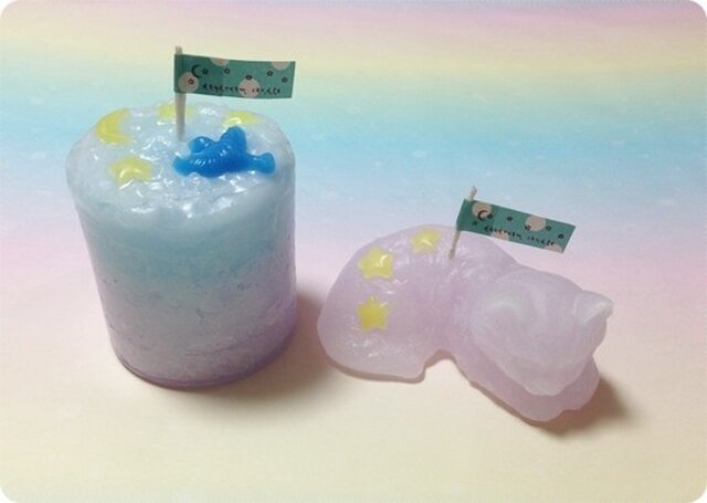 星空の青い鳥と猫(キャンドル)の画像1枚目
