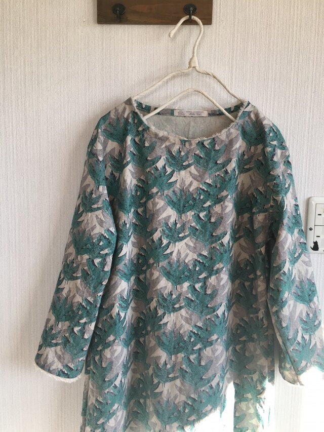 北欧調綿麻の肩落ちワンピ