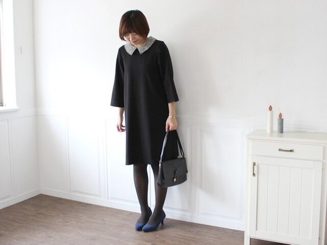 ｌサイズ 衿リバティ ワンピース ブラック Affetto ハンドメイド Iichi ハンドメイド クラフト作品 手仕事品の通販