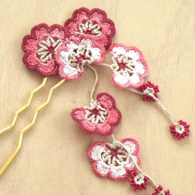 レースのかんざし「梅」レッド