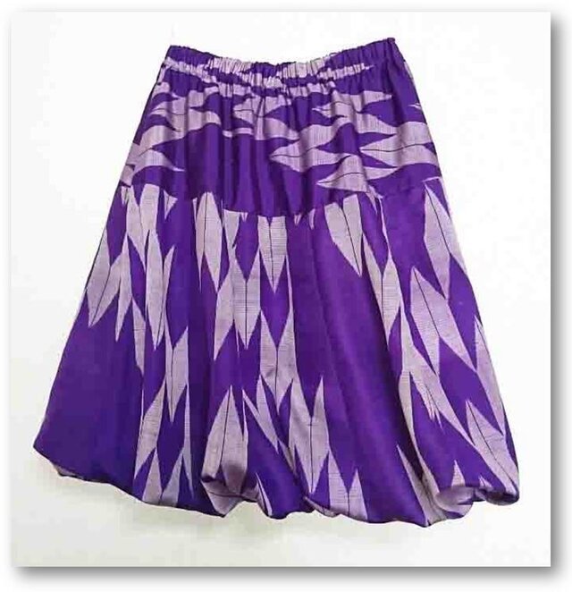 115　紫の矢羽銘仙バルーンスカート（Ｍ）