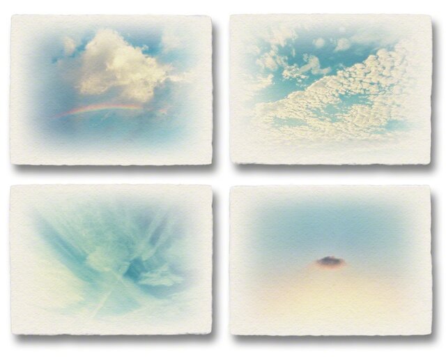 かわいい和紙の立体アートパネル「空と雲x4枚セット」(18x13.5cm)の画像1枚目