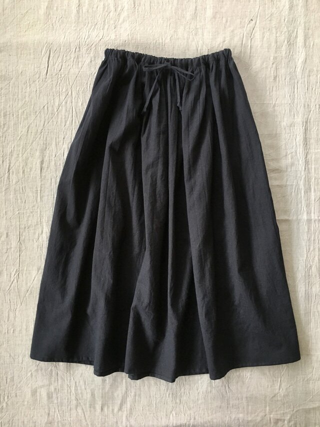 綿麻ギャザースカート【黒】の画像1枚目