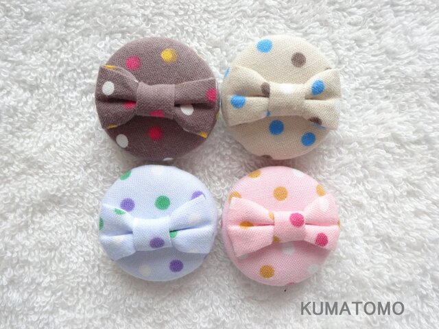 水玉りぼんのクルミボタンのヘアゴム | iichi 日々の暮らしを