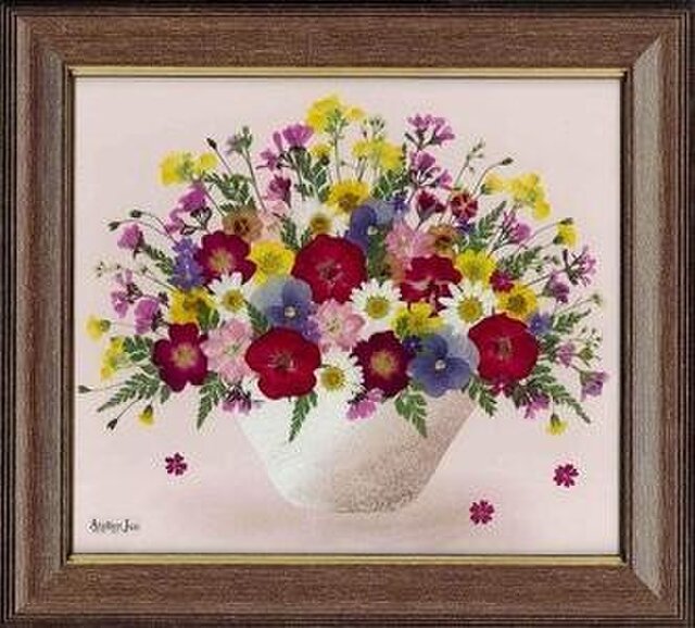 送料無料!花かご(色紙)ブラウン額付きの画像1枚目