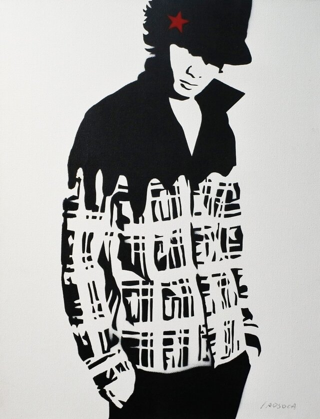 チェックシャツの男性 F6サイズ絵画の画像1枚目