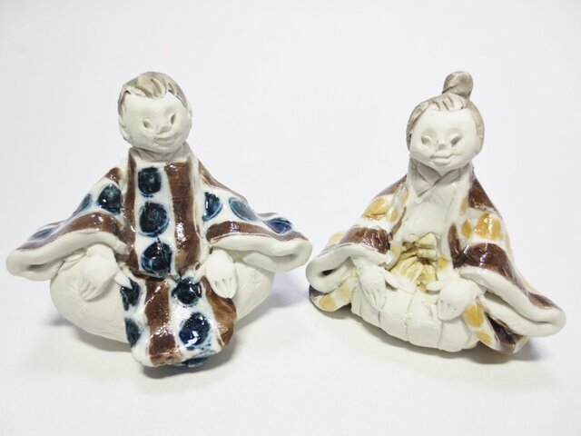 こども雛人形(磁器土) -紺×黄-の画像1枚目