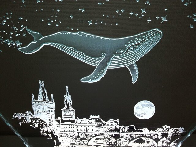 星降る夜・クジラ・プラハ ガラスエッチングパネル Lサイズ・LED 星降る夜・クジラ・プラハ ガラスエッチングパネル Lサイズ・LED