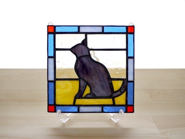 ステンドグラスパネル 猫 Mサイズの画像1枚目