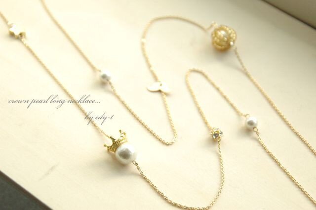 crown pearl long necklaceの画像1枚目