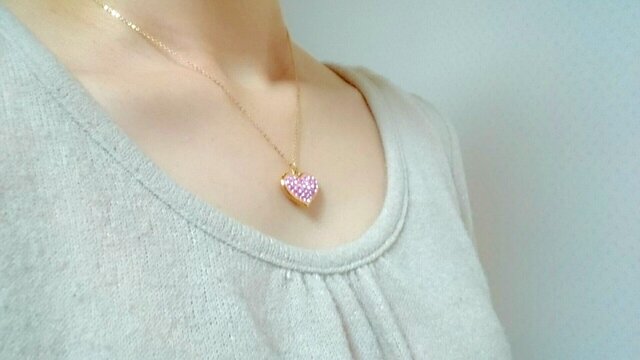 リバーシブル♪スワロフスキー♡ぷっくりハートのネックレス ピンク