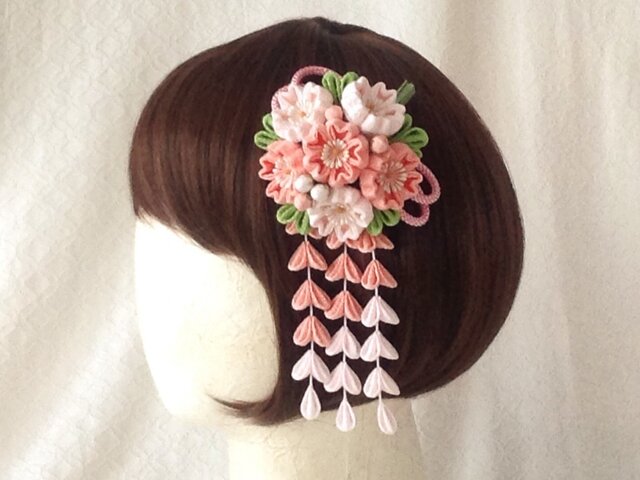 桜 ちりめん細工 髪飾り - ヘアアクセサリー