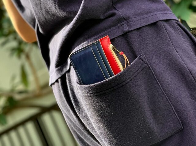 ▲F-SLIM 英国トラッドスタイル*紺×赤「フルスリム 財布」サブウォレット